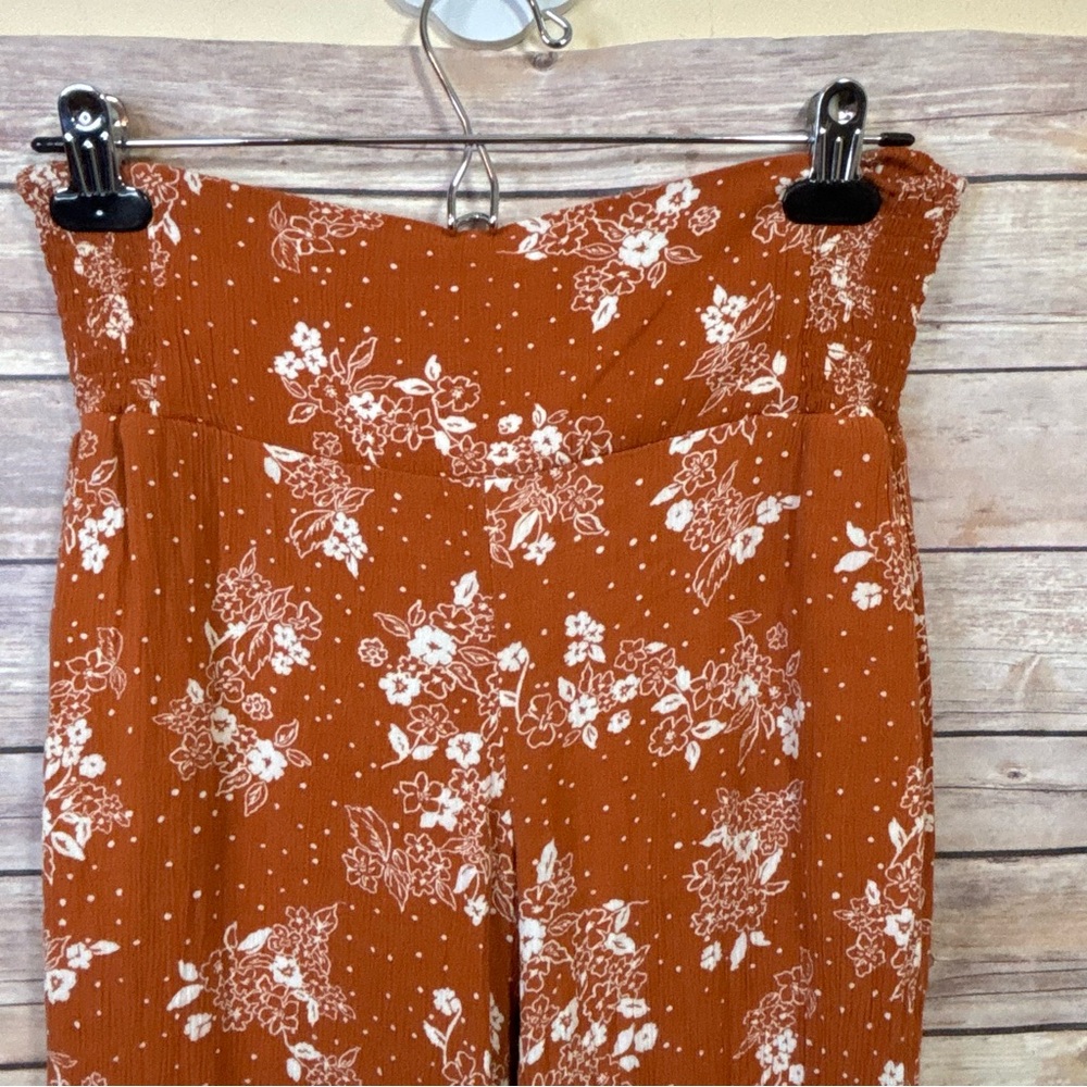 Three Dots Burnt Orange Floral Pull-On Wide Leg Lounge Pants Size Small - Picture 3 of 8